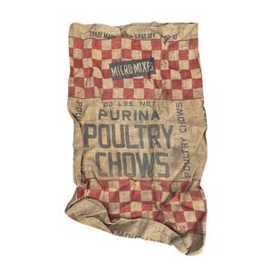 Vintage Purina Poultry Chows Burlap Feed Sack Red Checkerboard Farmhouse Decor